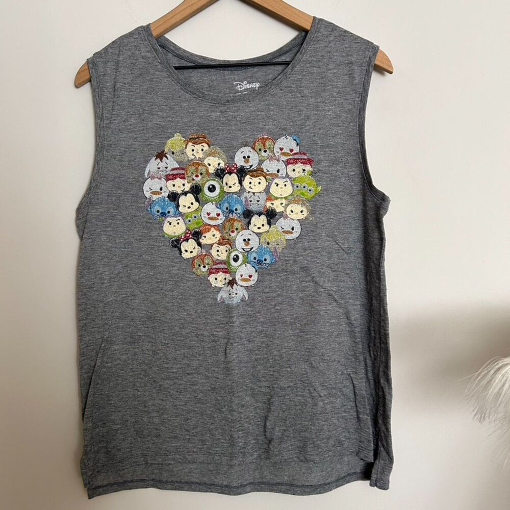Disney Tsum Tsum Graphic Tank Top Gray Blue XL Mickey Stitch Pixar